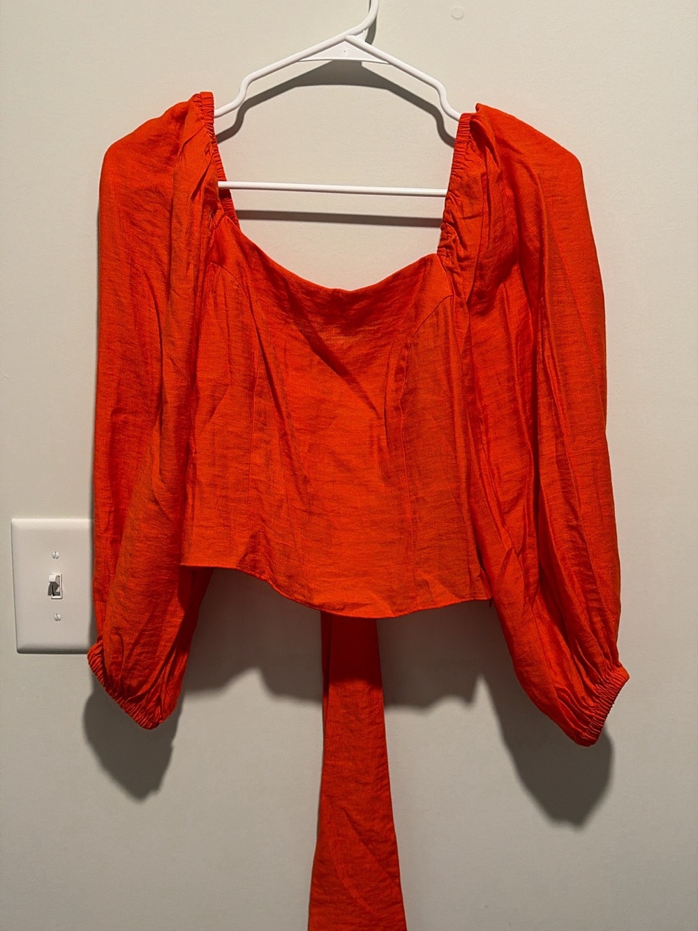 Express Bright Orange Cropped Peasant Top